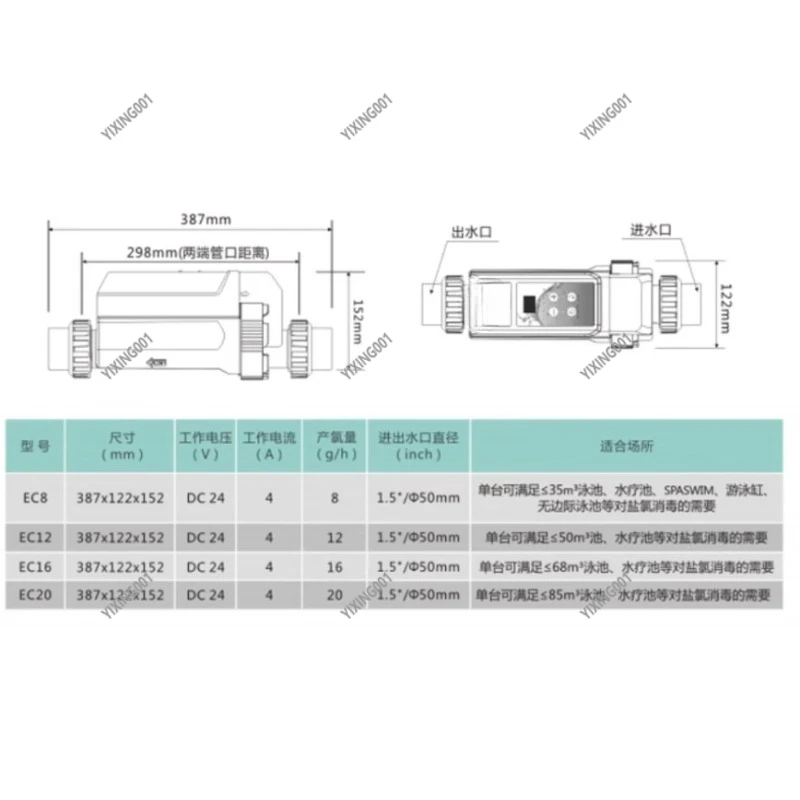 Automatic Saltwater Chlorine Generator Electrolyzer System for Pool & SPA Water Treatment Electrolysis Device EC8/EC12/EC16/EC20