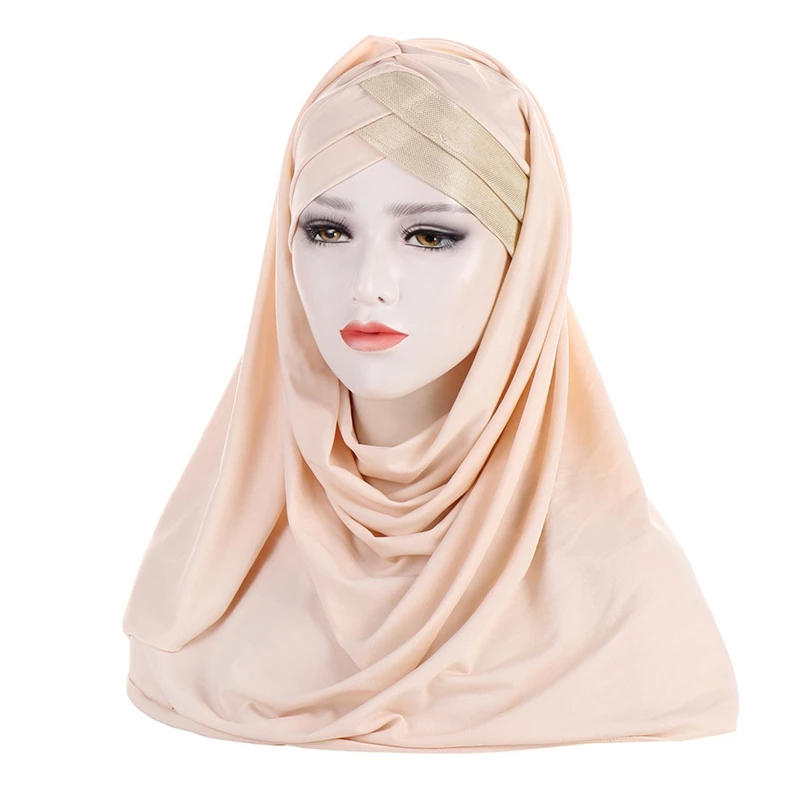 Women Muslim Cross Silk Sleep Chemo Hat Beanie Women Soft Silk with Sequins Hijab Headwrap Headscarf Turban Hat Cap Headwear