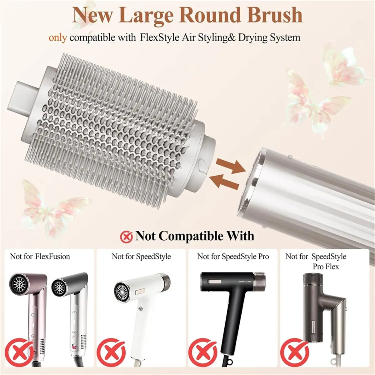 (AD11] Upgraded Large Round Volumizing Brush for FlexStyle HD400 Series Attachment, Round Brush for All Hair Type