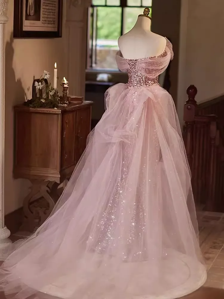 Robe de soirée sirène à paillettes pour femmes, longueur au sol, à lacets, tenue de soirée, Rhde fin d'année, mariage