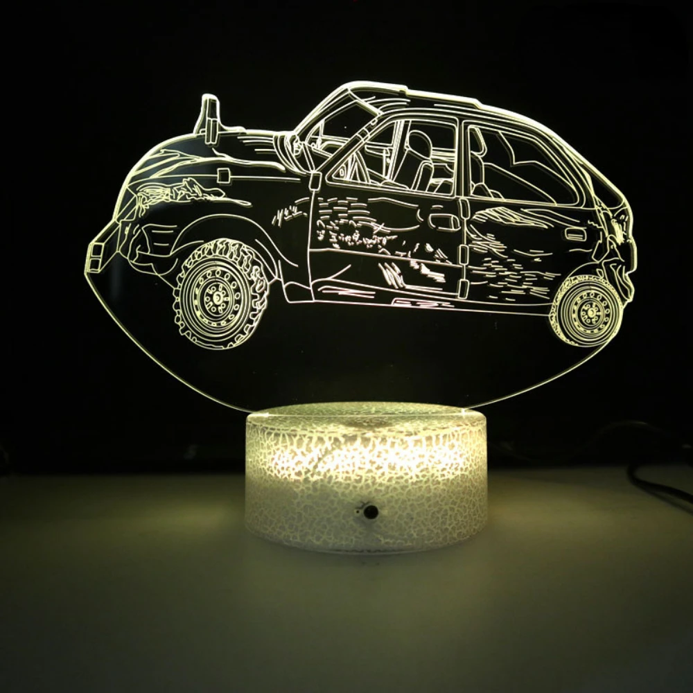 Luz de noche 3D de coche para niños, lámpara de Noche de Carreras deportivas, 16 colores que cambian con control remoto, decoración de dormitorio,