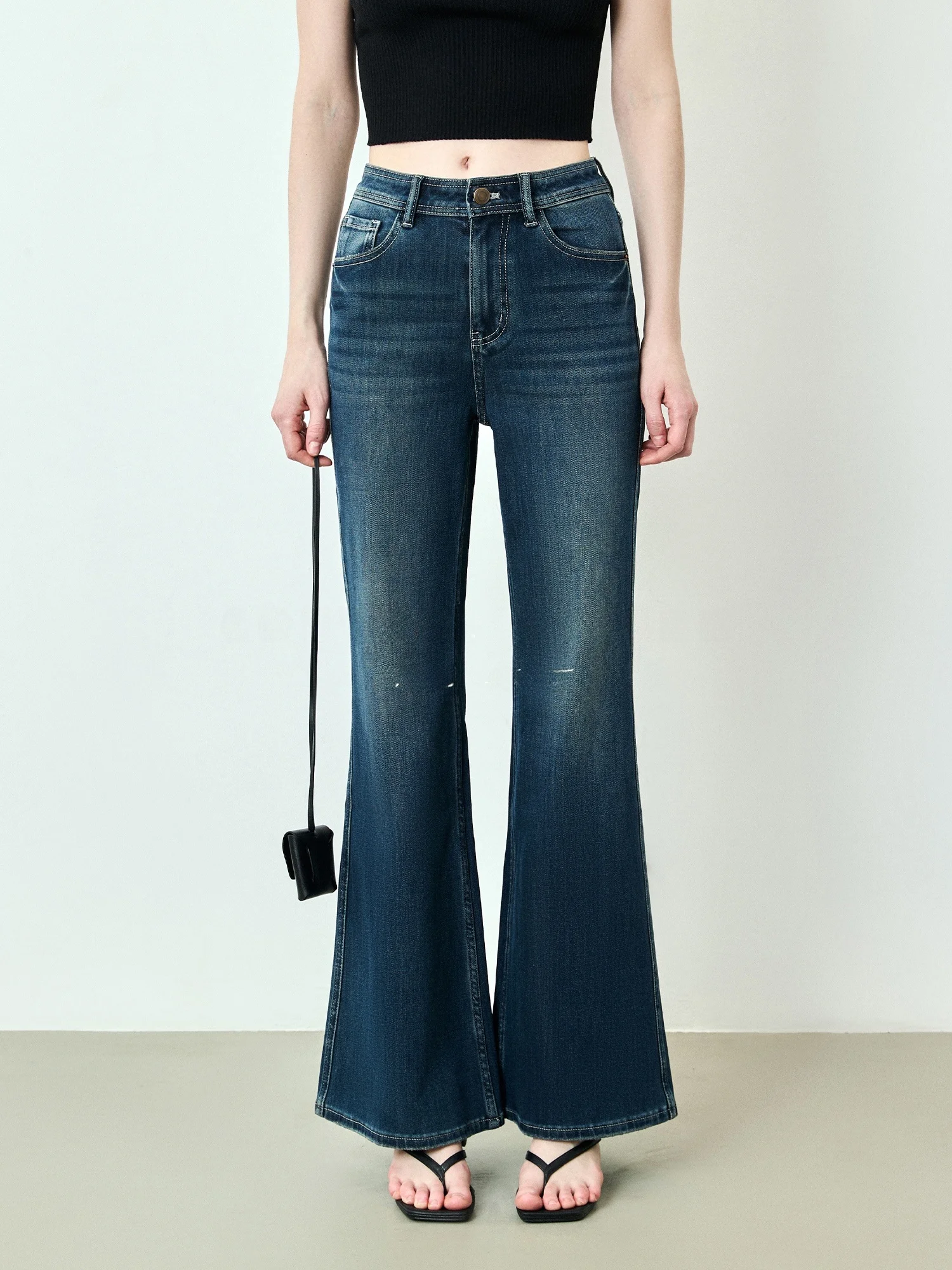 

SUK Retro High Waist Bell Bot Jeans Women's Slimming Stretch Denim Pants Spring New Sle Versatile Classic Blue Long Trou...