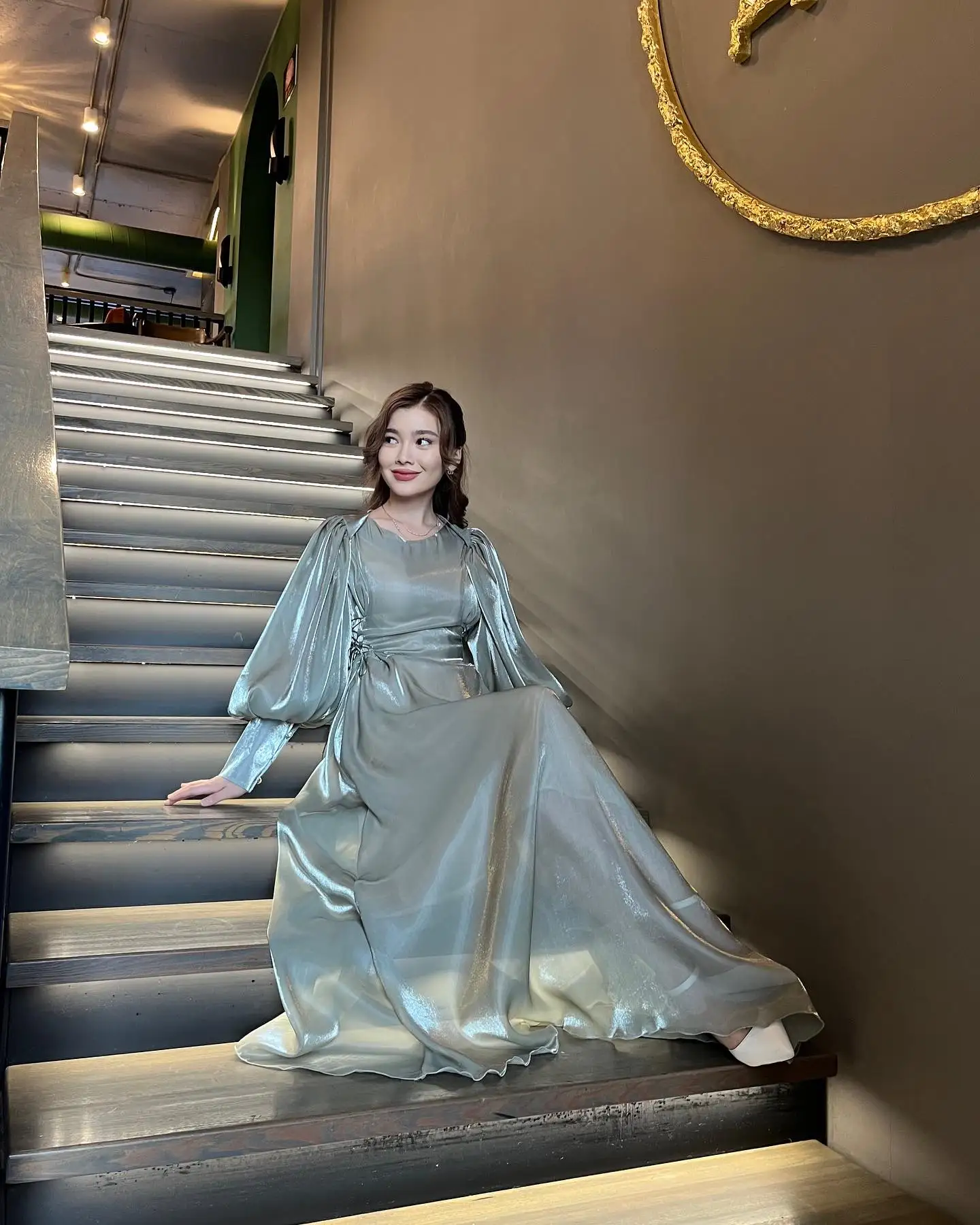 O-Neck Korea Garden Evening Dresses Long Puffy Sleeves Formal 프롬드레스 Customized Elegant Prom Growns Party Women Bride