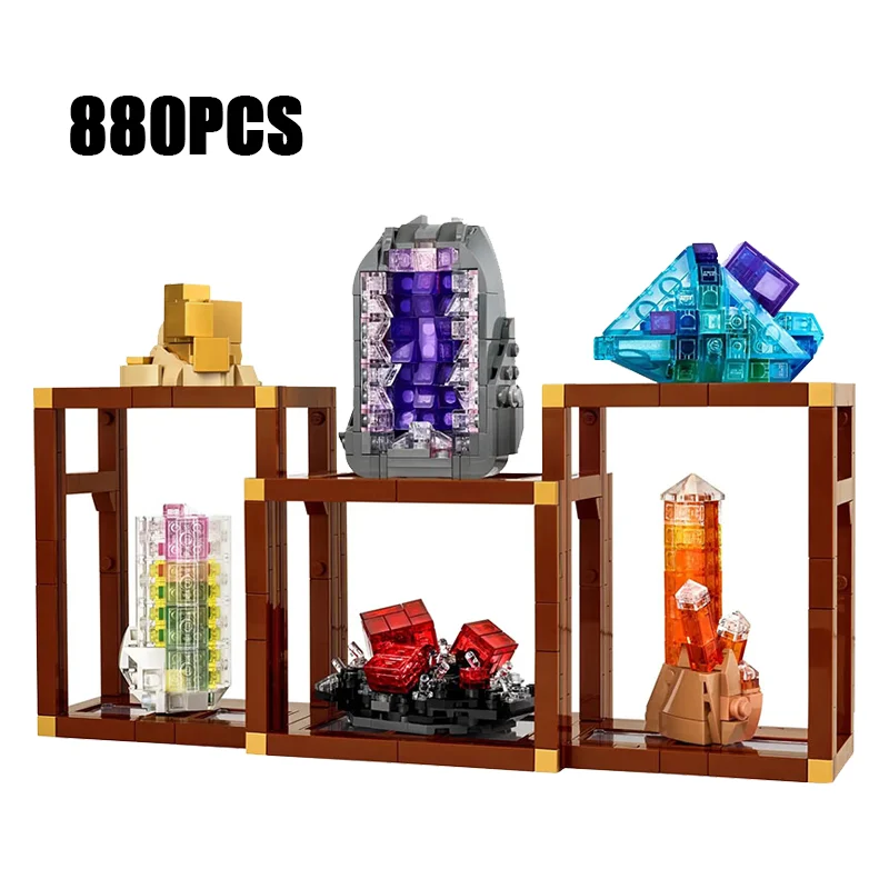 

880 деталей, креативные строительные блоки из минералов: фиолетовый аметист, синий флюорит. Конструктор-игрушка в подарок для любителей минералов.