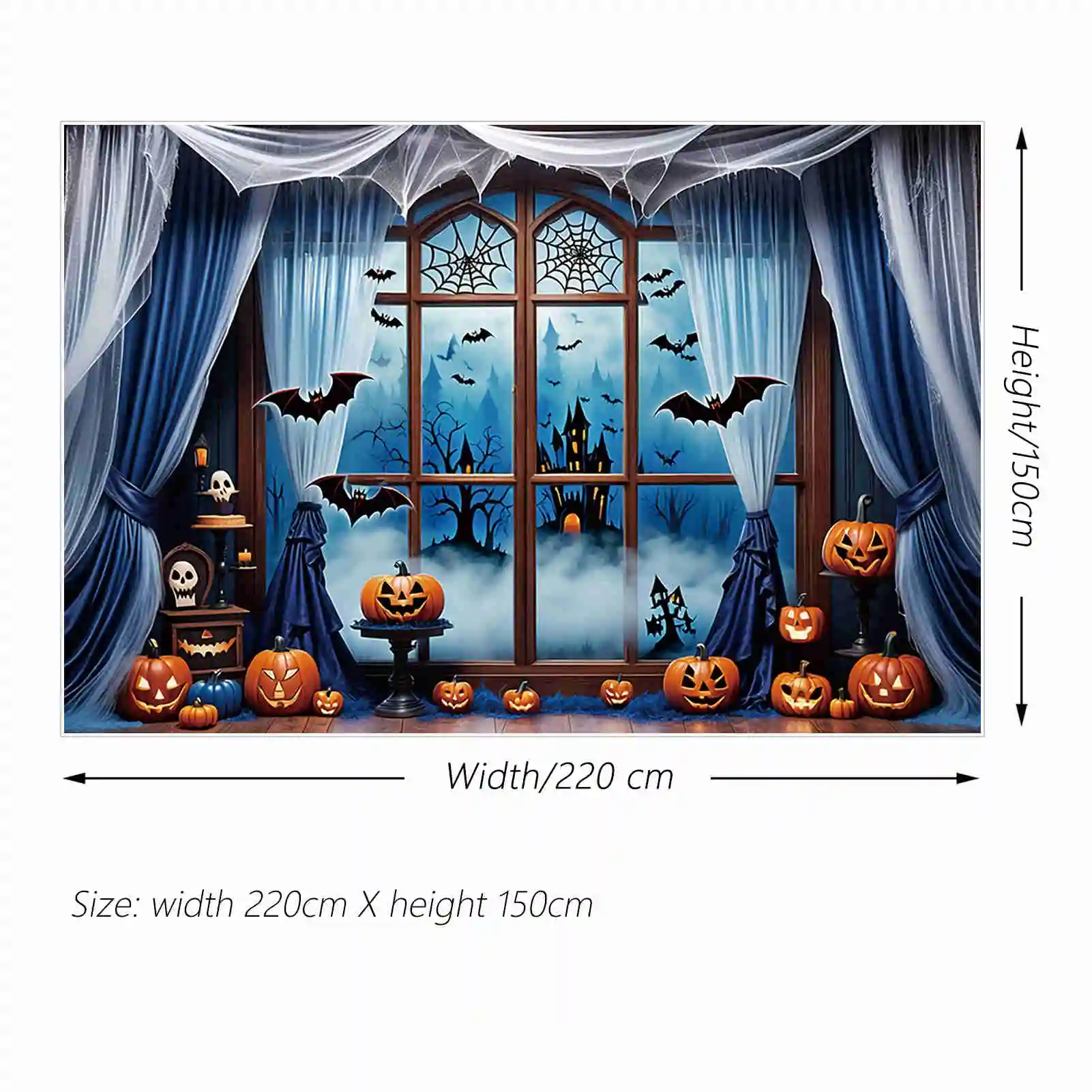 MOON.QG Хэллоуин Тыква фон синее окно занавеска дети Внутренние декорации на заказ фотозоны поставки