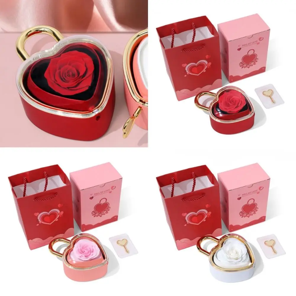 Rotation Heart-shaped Padlock Jewelry Box Luxury Organizer Finger Ring Box Dustproof Soap Rose Flower Valentine's Day Gift Box