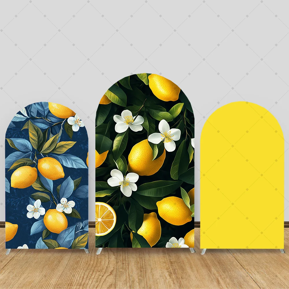 

Blue Flowers & Lemons Arch Backdrop Cover for Wedding Banquet Engagement Ceremony Background Wall Decor Birthday Party Supplies