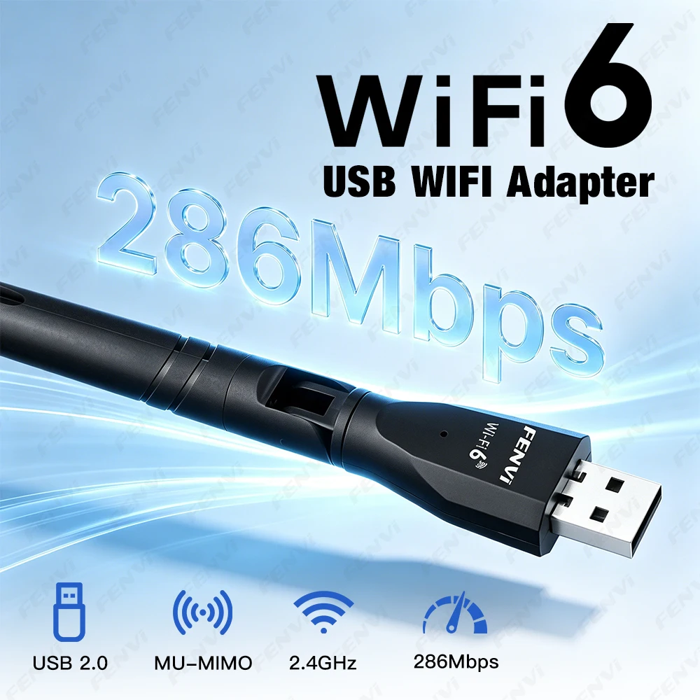 286Mbps WiFi 6 USB WiFi Adapter 2.4GHz Wireless Dongle with MU-MIMO Technology for PC Laptop Desktop Windows 10/11