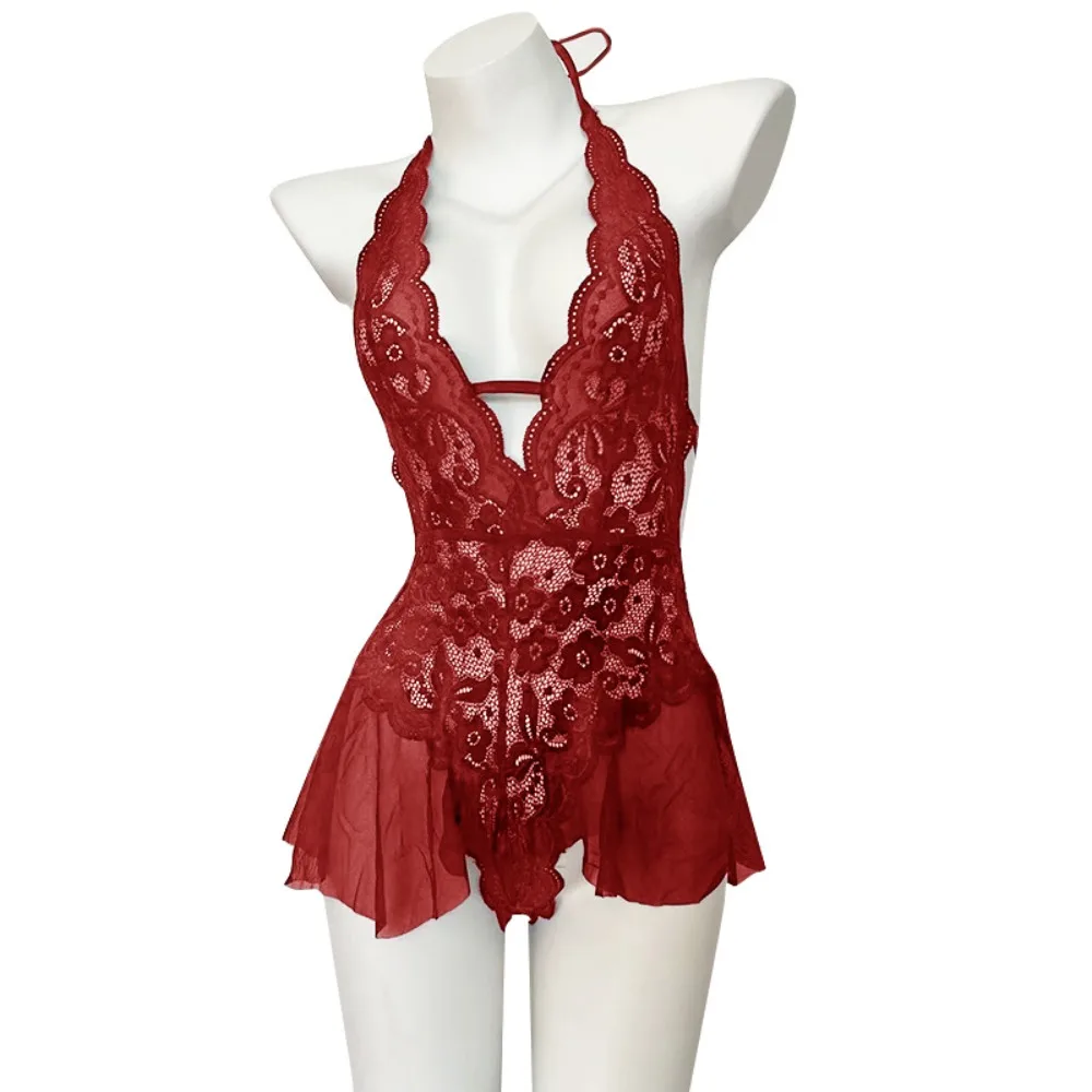 

Sexy Nightgown Sexy Lace Bodysuit Camisole Slim Fit Sexy Clothing Dress Sleeveless Hanging Neck Lace Corset Skirt Ladies