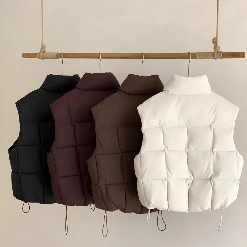 PinkyIsBlack 2025 New Sleeveless Winter Vest Jacket Female Down Cotton Vest Coat Puffer Waistcoat Stand Collar Short Outwear