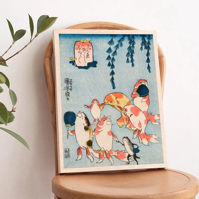 Vintage Japanese Fuji Blossom Exhibition Poster Cat Ukiyo-E Tea House Prints Canvas Painting Wall Picture Home Living Room De