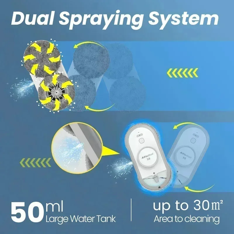 QZA4-AlfaBot X8 Window Cleaning Robot with Dual Water Spray,Voice Assistant,and Smart Vacuum for Highrise Windows,