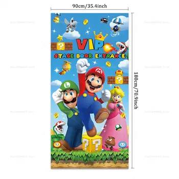 Super Marios Bros. Kryt dveří Dekorace pro chlapce Výzva Hra Narozeninový banner Dětská párty Vnitřní venkovní pozadí Závěsná dekorace 10 nejlepší prodej Záclony Super Mario - №7