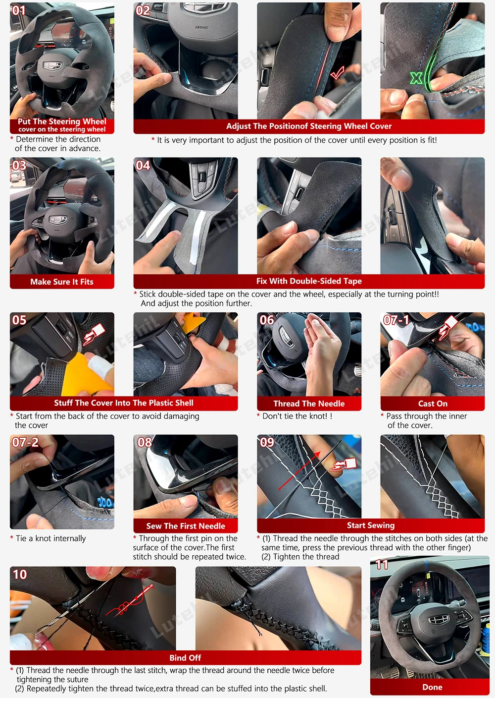 Für Volvo S40 2004-2012 V50 2005-2011 C30 2010-2013 Maßgefertigter DIY Auto-Lenkradbezug 4 Materialien Zubehör Kunstleder – Detail 14