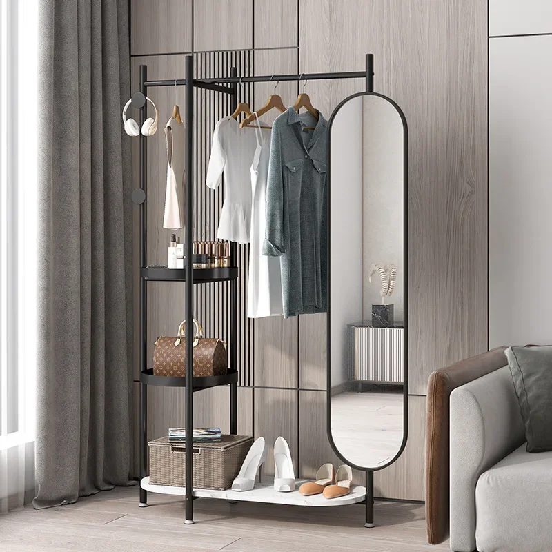 Luxury floor with mirror marble coat rack integrated bedroom home multifunctional black gold clothes rack