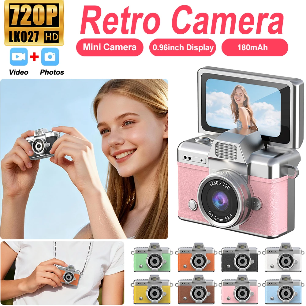 

Mini Retro Camera 1.47 Inch Flip Screen Digital Keychain Camera HD Pocket Camcorder CCD for Kids Gift for Birthdays New Year