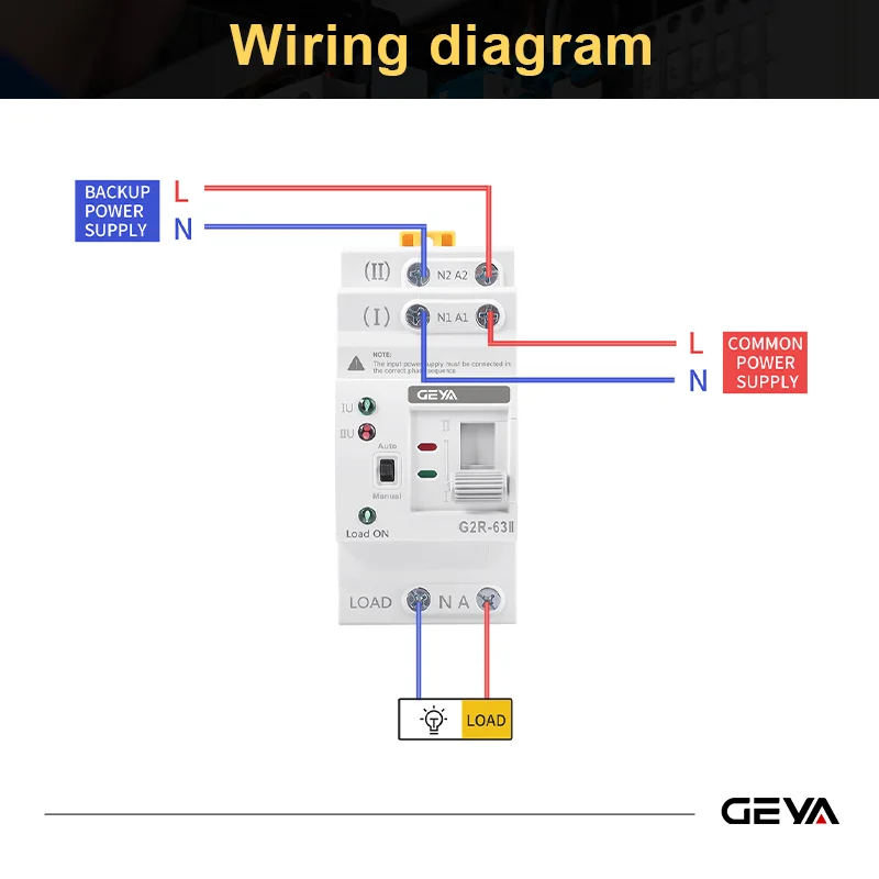 GEYA G2R Din Rail 2P 63A ATS Dual Power Automatic Transfer Switch Electrical Selector Switches Uninterrupted Power 63A 110V 220V