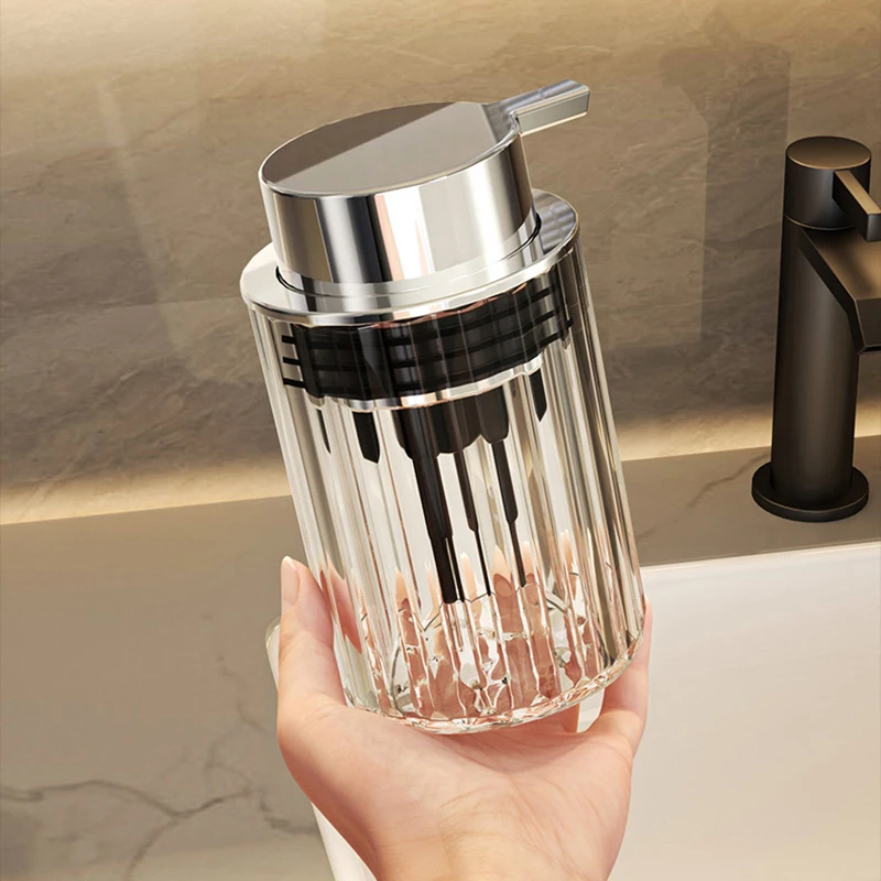 Fashion Stripes Soap Dispenser Light Luxury Plastic Bathroom Shampoo Bottle Press Foaming Bottle Liquid Shower Gel Container