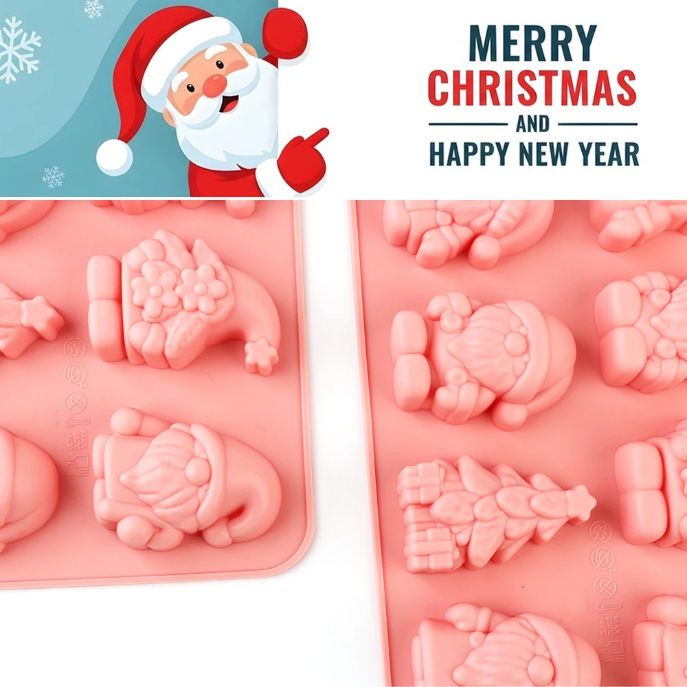 Silikonformen mit Weihnachtsmann- und Weihnachtsbaummotiv, entworfen für Weihnachtsbackwaren, eignen sich zum Herstellen von Mousse, Pudding, Schokolade oder anderen festlichen Desserts. Die Form besteht aus lebensmittelechtem Silikonmaterial, ist sicher und hitzebeständig, weist eine einfache Entformung auf und das fertige Produkt ist dreidimensional und exquisit, geeignet für den direkten Einsatz als Weihnachtsdekoration oder als Geschenk. – Detail 4