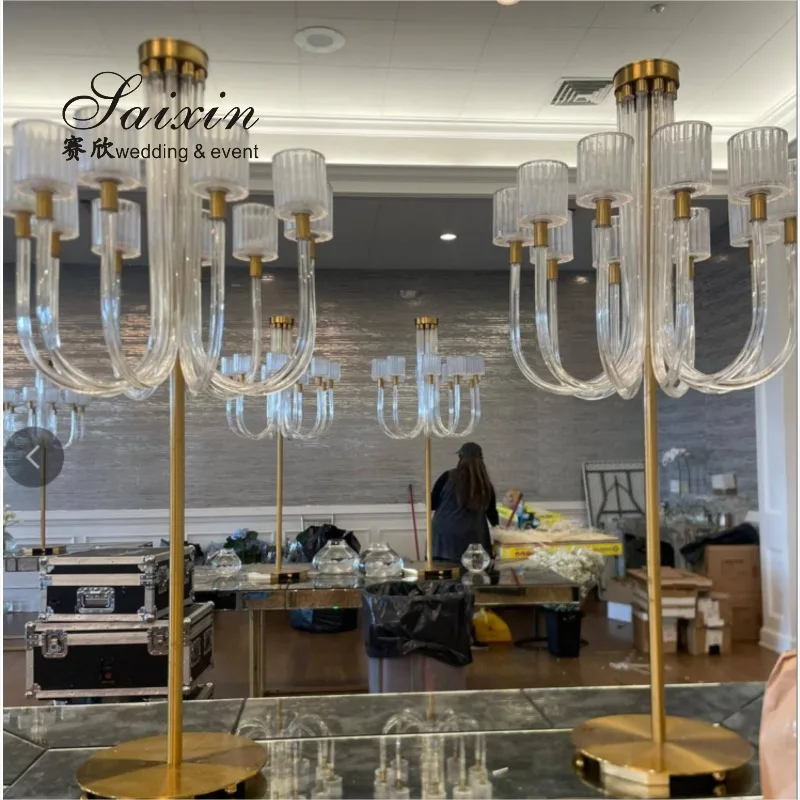 ZT-592 Event Wedding Table Decoration Centerpiece 10 Arms Gold Crystal Candle Holder