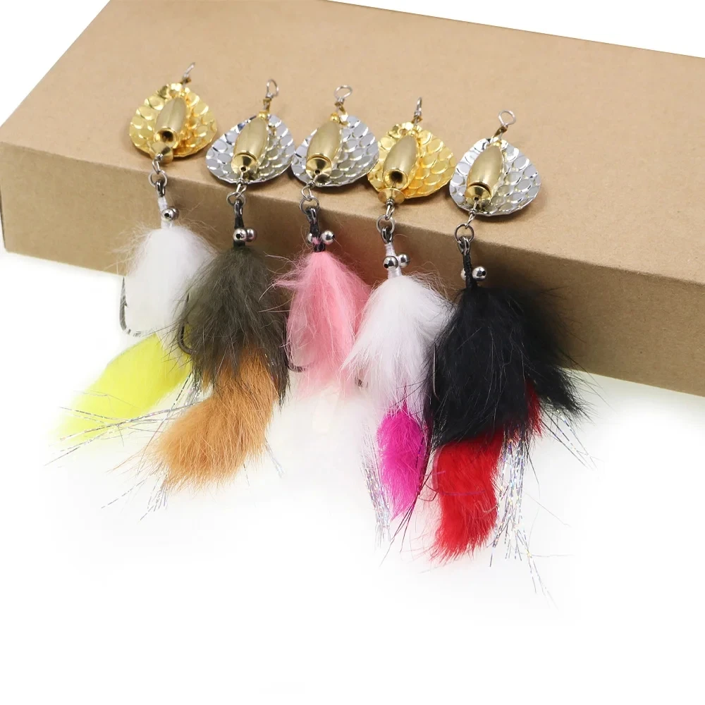 ICERIO 2/5 Stück Hare Zonker Streamer Fliegenfischen Spinner-Köder Metall-Pailletten-Löffelköder Hartköder für Barsch, Forelle, Lachs, Jigs
