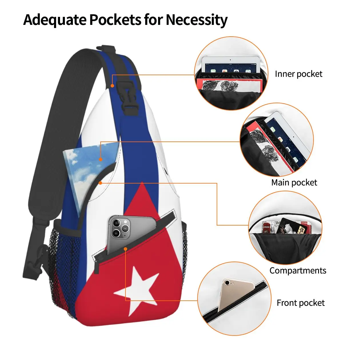 Mochila pequeña con bandera de Cuba para deportes al aire libre, bandolera de pecho, mochila de hombro, mochilas de día cubanas, bolsa de libros fresca