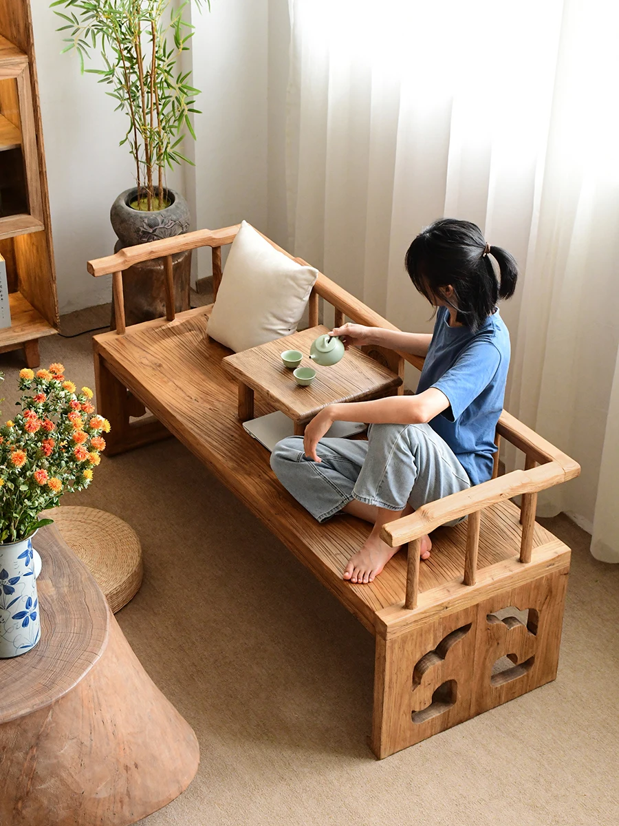 

k3 Old Elm Arhat Bed New Chinese Style Solid Wood Sofa Chair Meditation Zen Bed