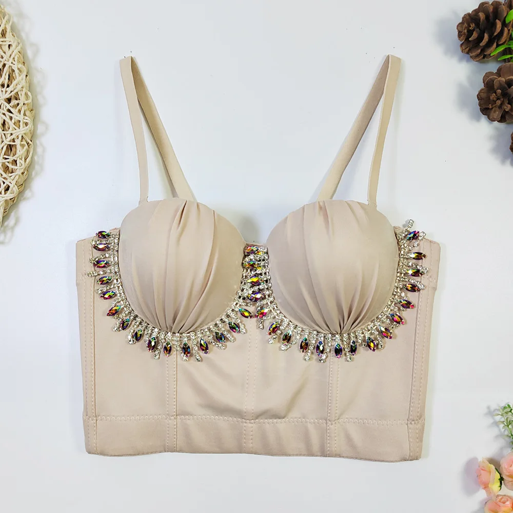 European and American Colorful Crystals Beaded Tube Top Outer Wear Fashion Nightclub Body Shaping