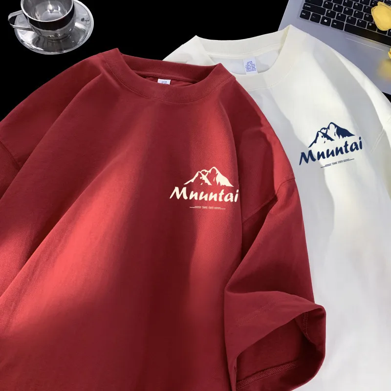 T-Shirts Pullover Oversize Tshirt Hong Kong Style Mountain Peak Letters Print T-shirts Oversized Half Sleeves Youth Tees image 3