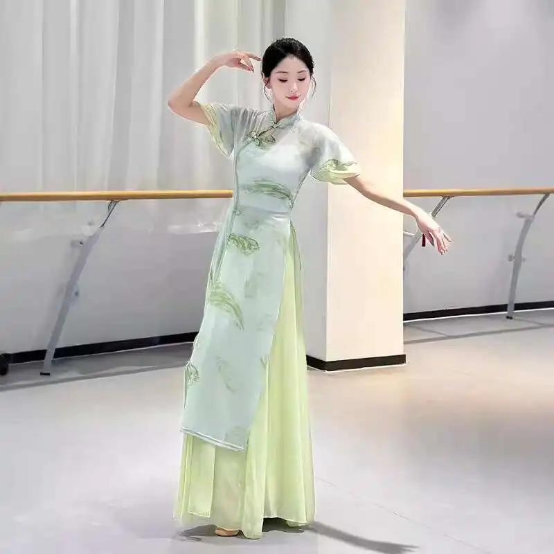 

New Classical Dance Performance Costume For Women, Elegant Chinese Style Dance Practice Costume, Qipao Gauze Dress, Ancient
