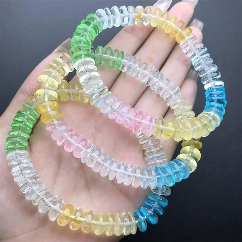 Natural Colored Topaz Bracelet Handmade Crystal Quartz Jewelry Stretch Bangle Children Birthday Gift 1PCS