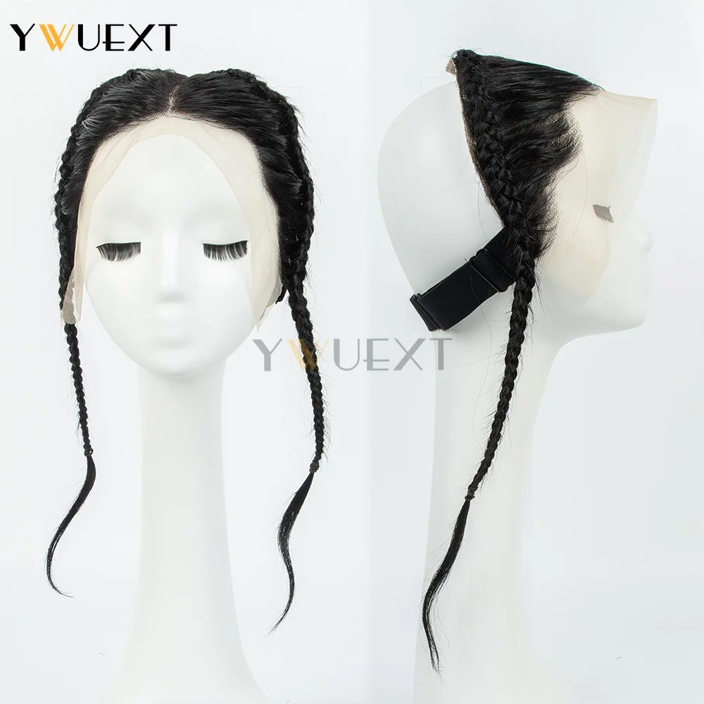 13X4 Transparent Lace Frontal with Braids Hair Topper Human Hair Natural Hairline Color 1B# Double Braid Lace Top Wig