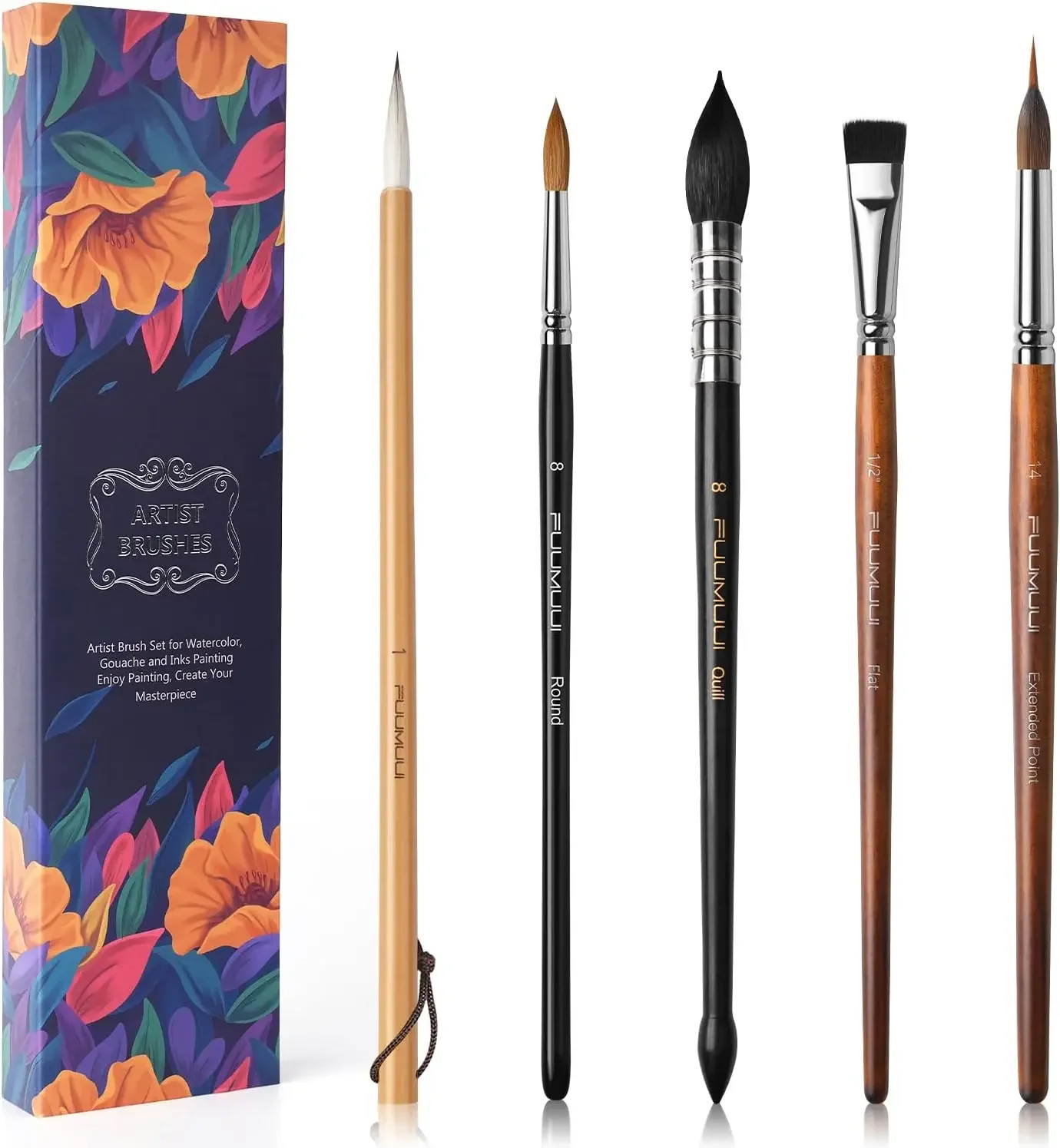 

Watercolor Paint Brushes, 5pcs Professional Sable Brush, Wool & Synthetic Squirrel Brushes Set with Extended Needle