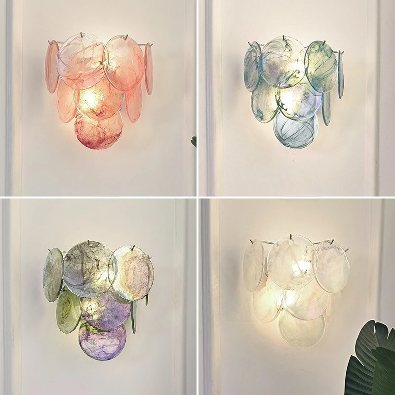 

French Light Luxury Retro Style Lamp Unique Design Bedside Light Dopamine Colorful Glass Aisle Living Room Restaurant Wall Lamp