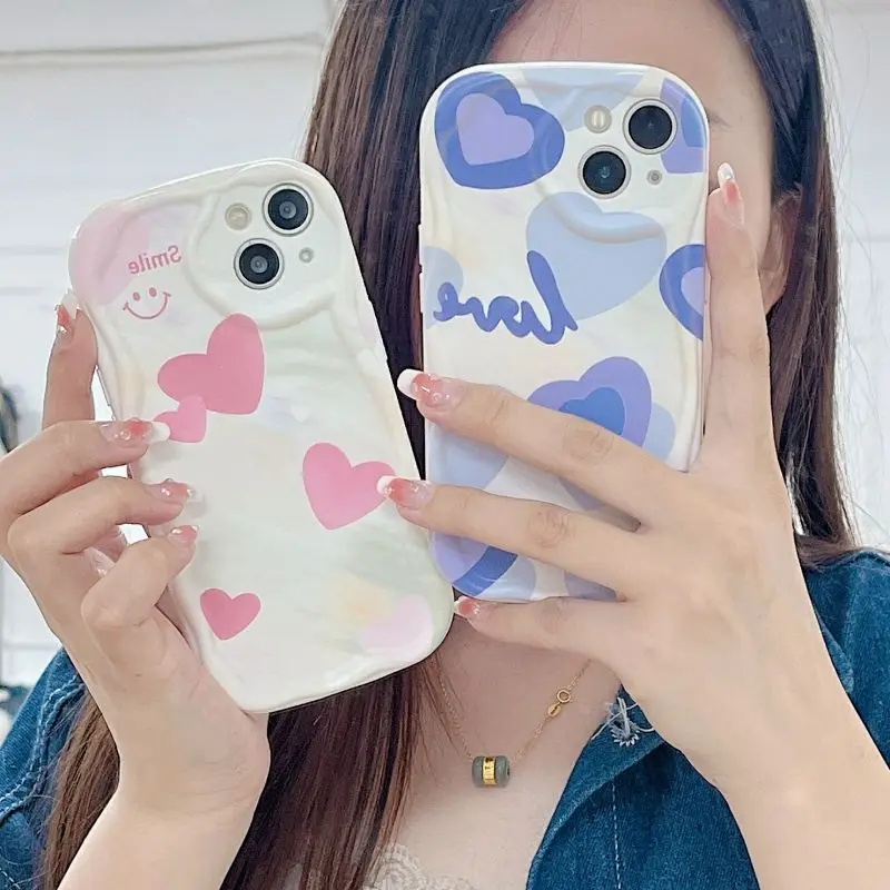 Cute Curly Wave Heart Phone Case for Samsung Galaxy S20 FE S21 S22 Plus S23 Ultra A71 A72 A73 J7 J2 Prime Flower Soft TPU Cover