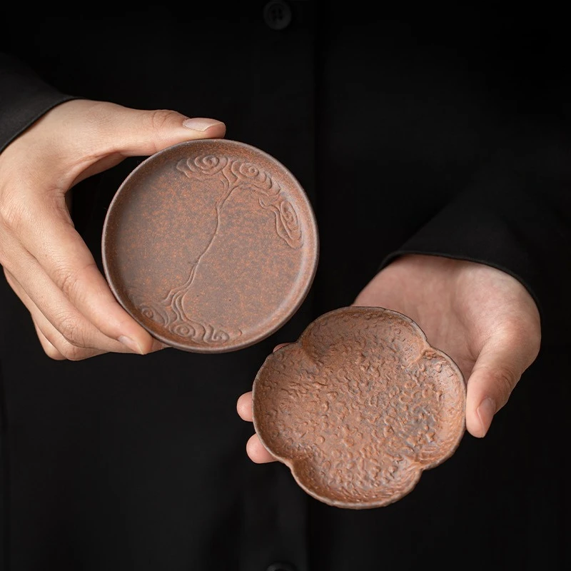 

Грубая керамика с лепестками, подставка для чая, китайский держатель для чайной чашки, домашний чайный коврик, маленькое блюдце, аксессуары для чайной церемонии