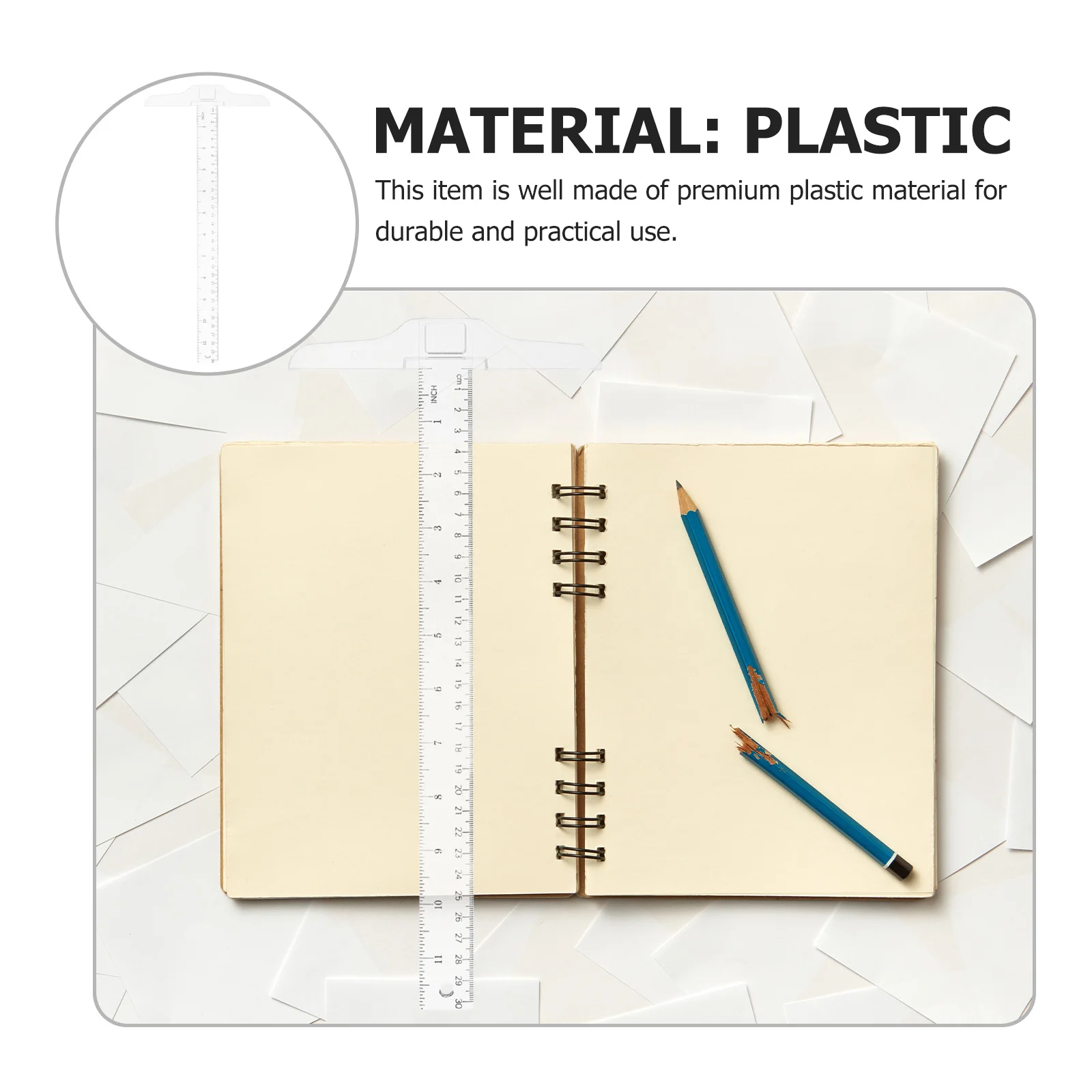 2Pcs 30Cm T-Square Ruler High Accuracy Plastic Double Side Scale Measuring Tool for Office School Home Use Drafting Ruler