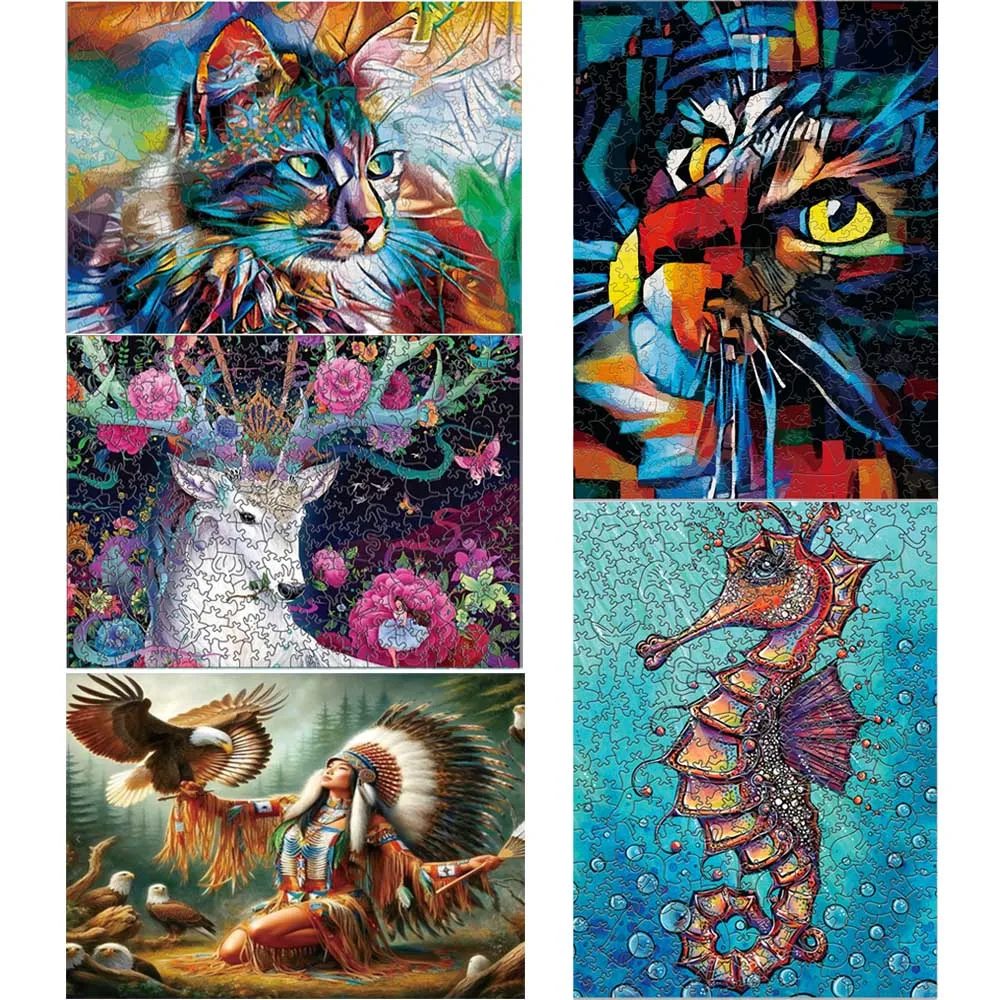 

250*350MM Wooden Animal Jigsaws Games for Kids Adults High-quality Interesting Cat Rectangle Wood Puzzle Brain Twister DIY Toys