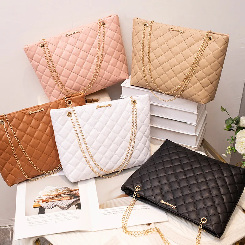 

Small niche diamond grid big bag 2025 chain bag women's high-end feel women's bag large capacity shoulder bag