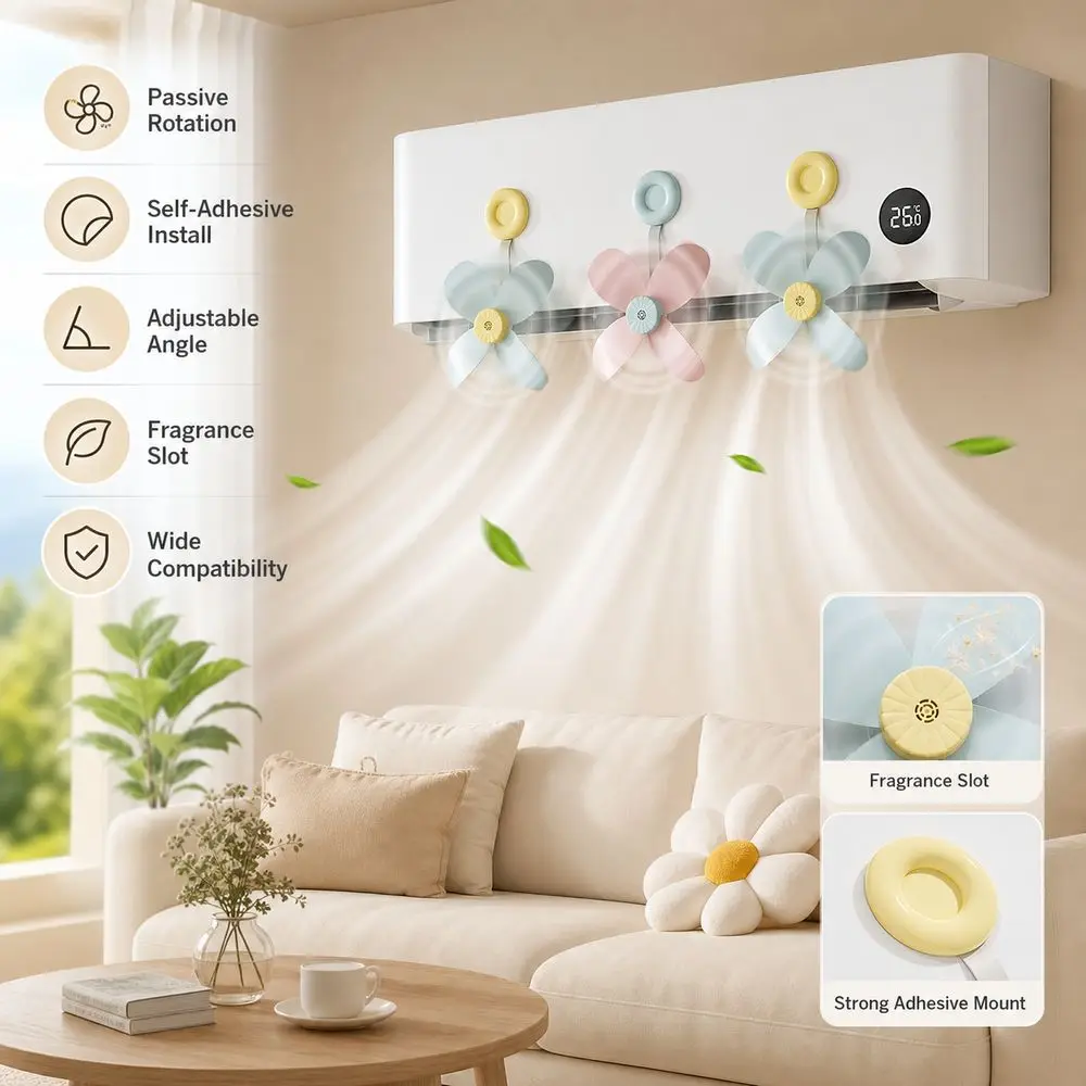 Anti-Direct-Blow Air Conditioner Air Deflector Fan Self Adhesive Energy Saving Air Vent Fan Fragrance Feature Adjustable Louver