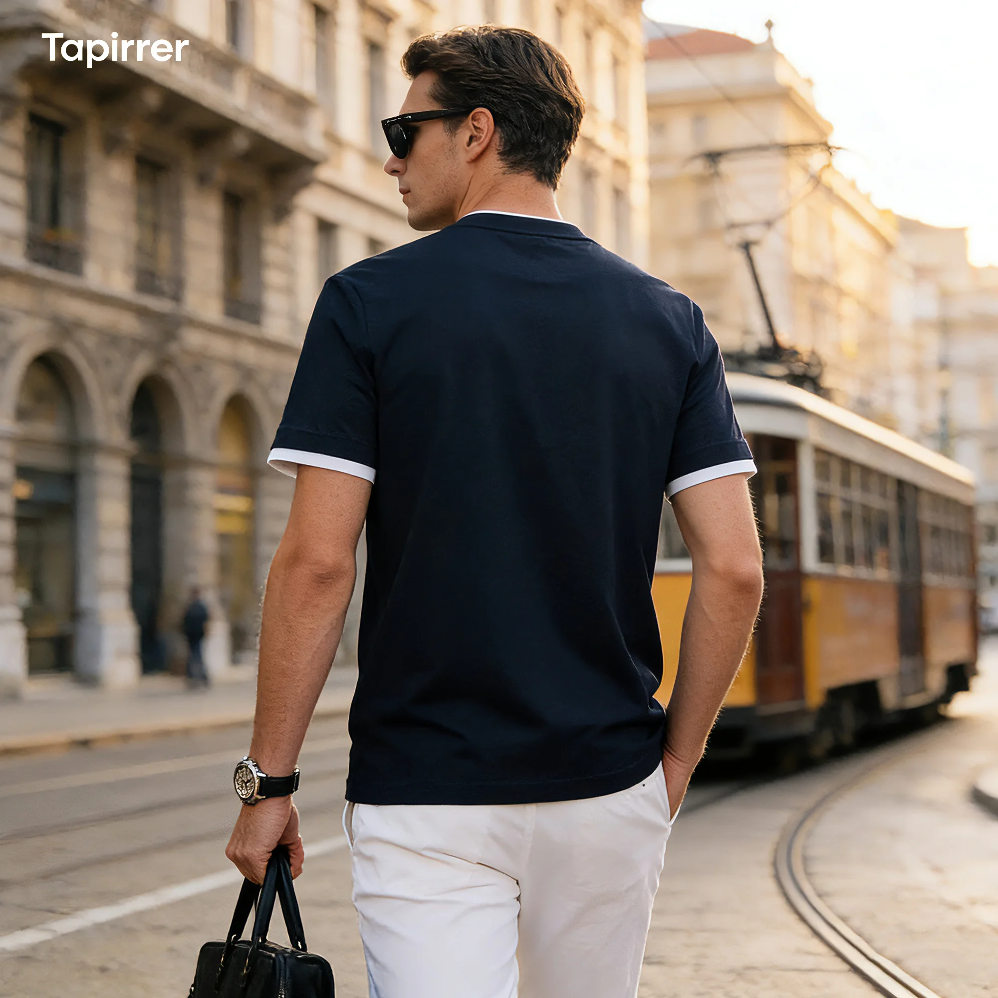 Spring/Summer New Tapirrer Men's Modal Round Neck T-Shirt with Faux Two-Piece Design