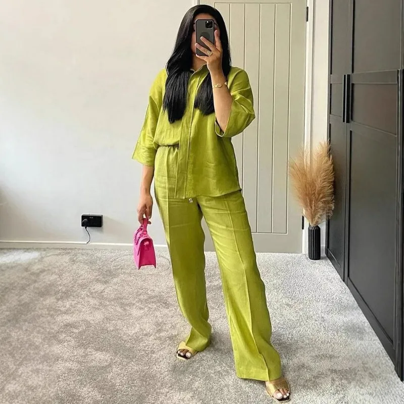

TRAFZA Amazon INS Foreign Trade Wholesale Spring New European and American Style Loose Shirt Wide Leg Pants Casual Suit Comfort