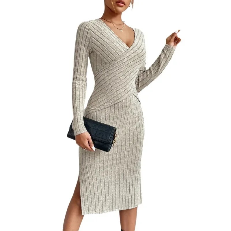 

Korean Elegant Party Dresses For Women Dress Spring Winter Stretchy Long Sleeved Slim Vintage Basic Knit Dress Robe Y2k Vestido