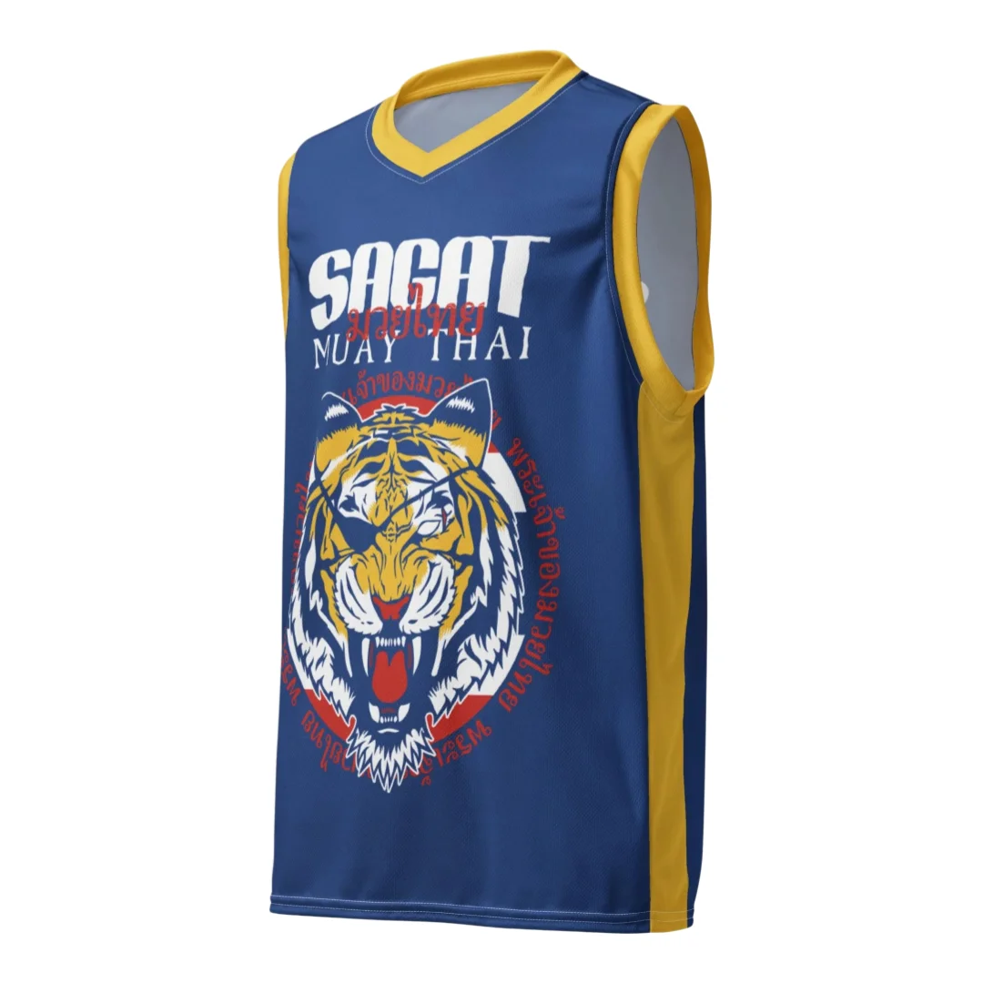 God of Muay Thai Herren-Basketballtrikot mit Tiger-Grafik, Sommer-Tanktop ohne Ärmel, Sagat 87, Vintage-Sportbekleidung, Freizeitweste – Detail 5