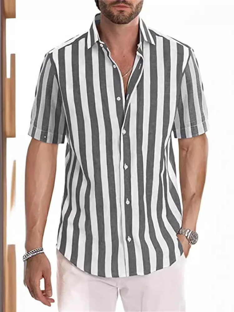 

Faionable полосатый воротник ort Sve Мужская irt-стойка из полиэстера Urban Sle Летняя повседневная застежка на пуговицах irt