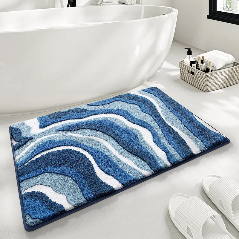 Hot Selling Nordic Style Bathroom Plush Absorbent Floor Mat Striped Household Bathroom Anti Slip Mat Toilet Door Mat