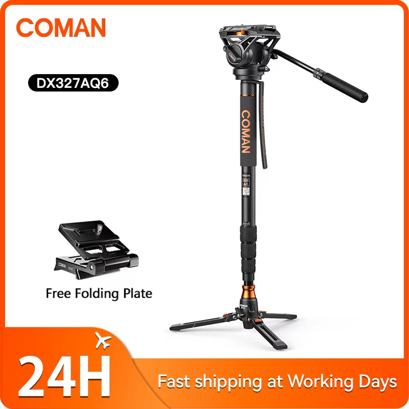 

COMAN DX327AQ6 Video Camera Monopod With Q6 Fluid Drag Pan Ball Head Tripod Stand For Camera Canon Nikon Sony Video Camcorder