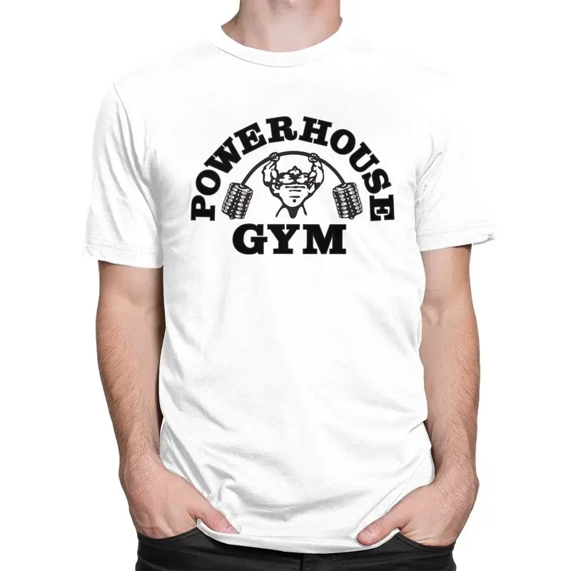 Custom Black Powerhouse Gym T Shirts Men Short Sleeve Fitness Building Muscle T-shirt Graphic Tee 100% Cotton Regular Fit Tshirt