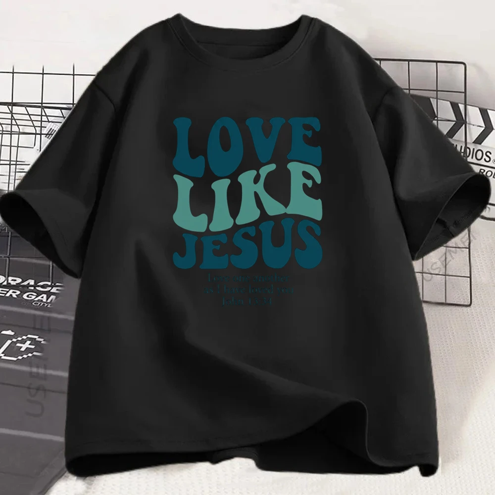 Aesthetic Love Like Jesus T-shirt Vintage Christian Graphic Print Tee Summer Fashion Short Sleeve Faith Based Top Girls