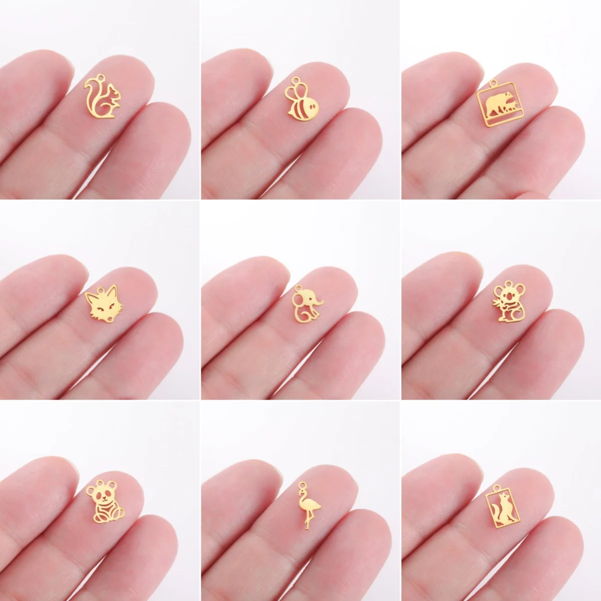 5 peças/pacote de aço inoxidável panda coala elefante urso polar flamingo mini pingente diy colar pulseira jóias atacado